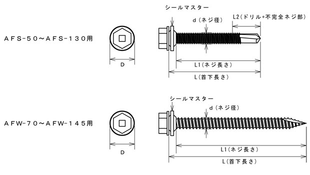 アシバツナギ用下穴処理ビス 寸法図