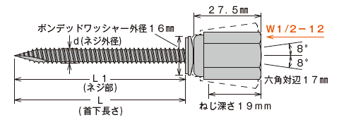 アシバツナギ AWW-70 粗目ネジ 寸法図