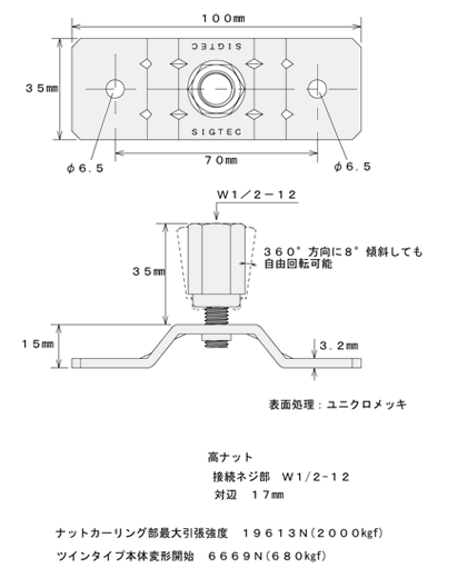 GS アシバツナギ ツイン 本体 寸法図